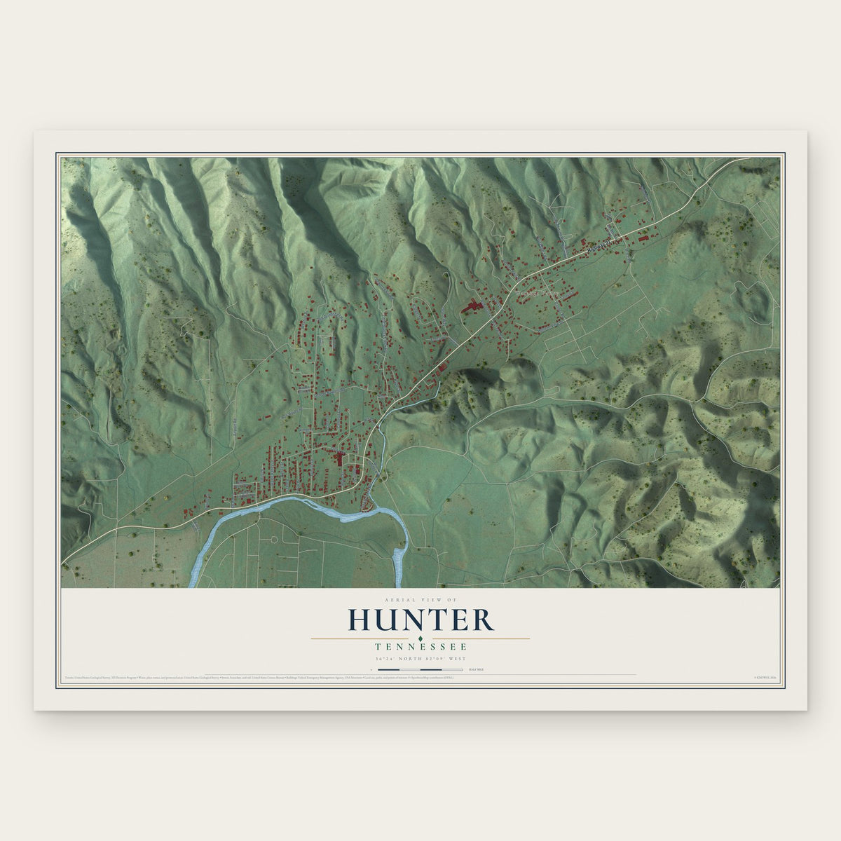 Hunter, Tennessee map print, the full design