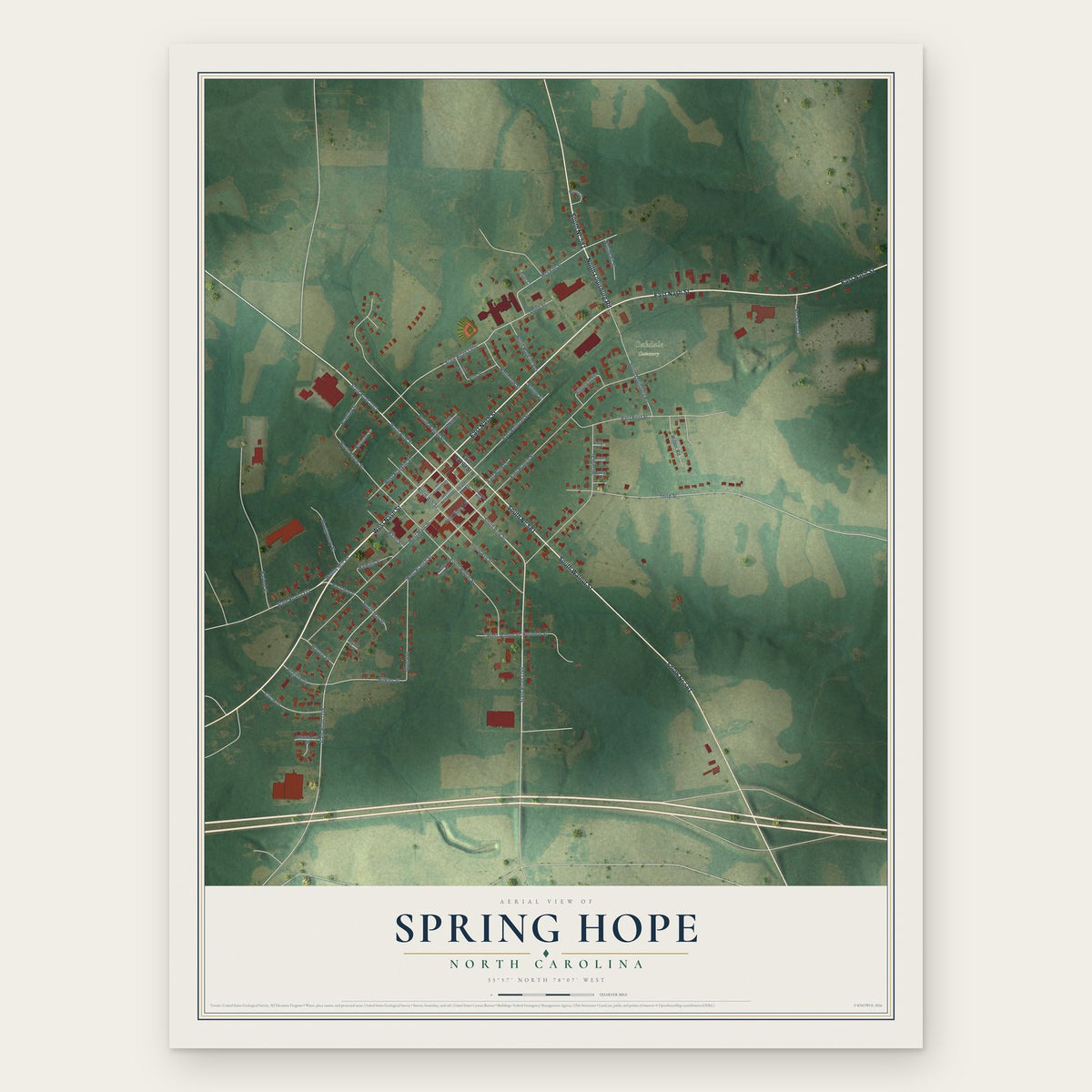 Spring Hope, North Carolina map print, the full design