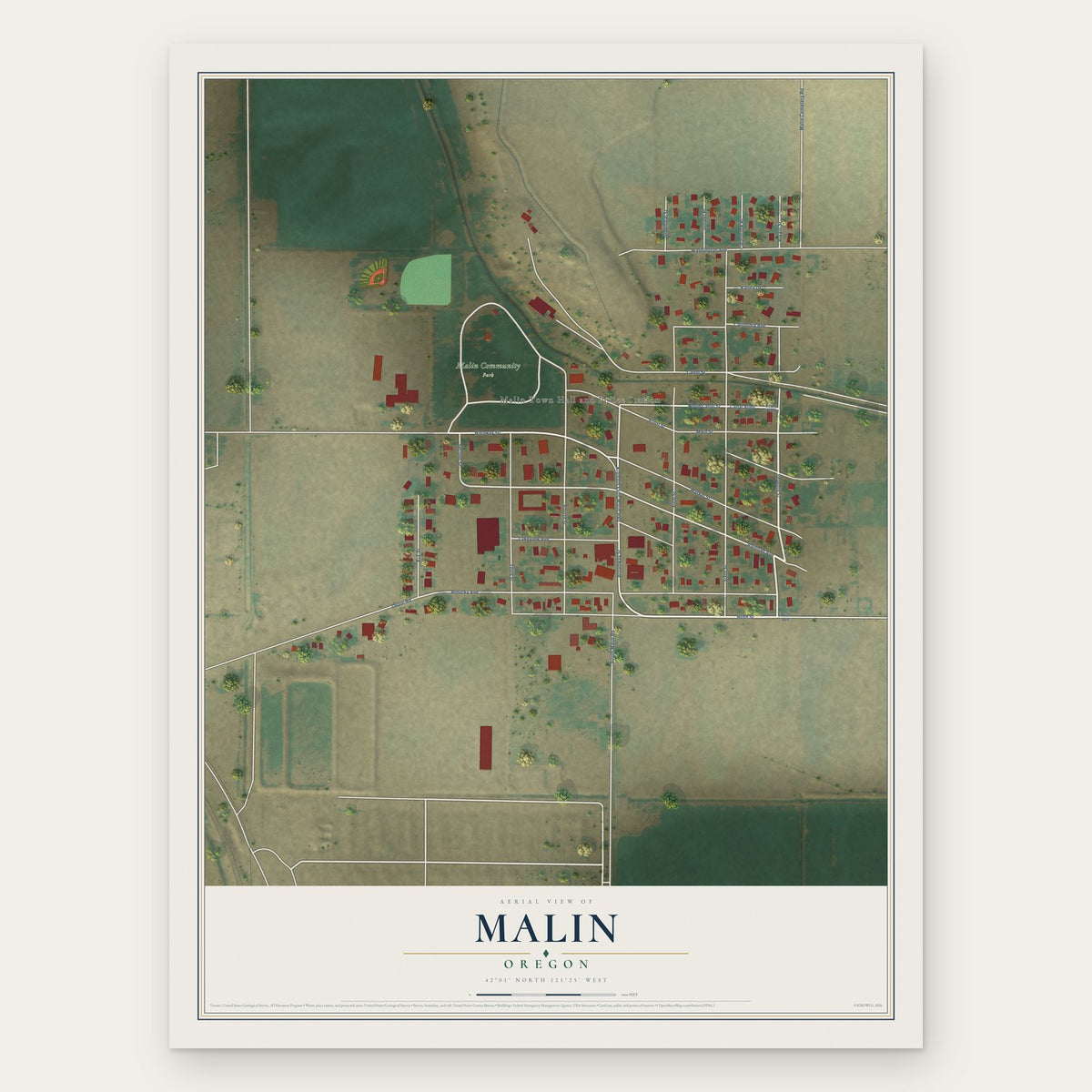 Malin, Oregon map print, the full design