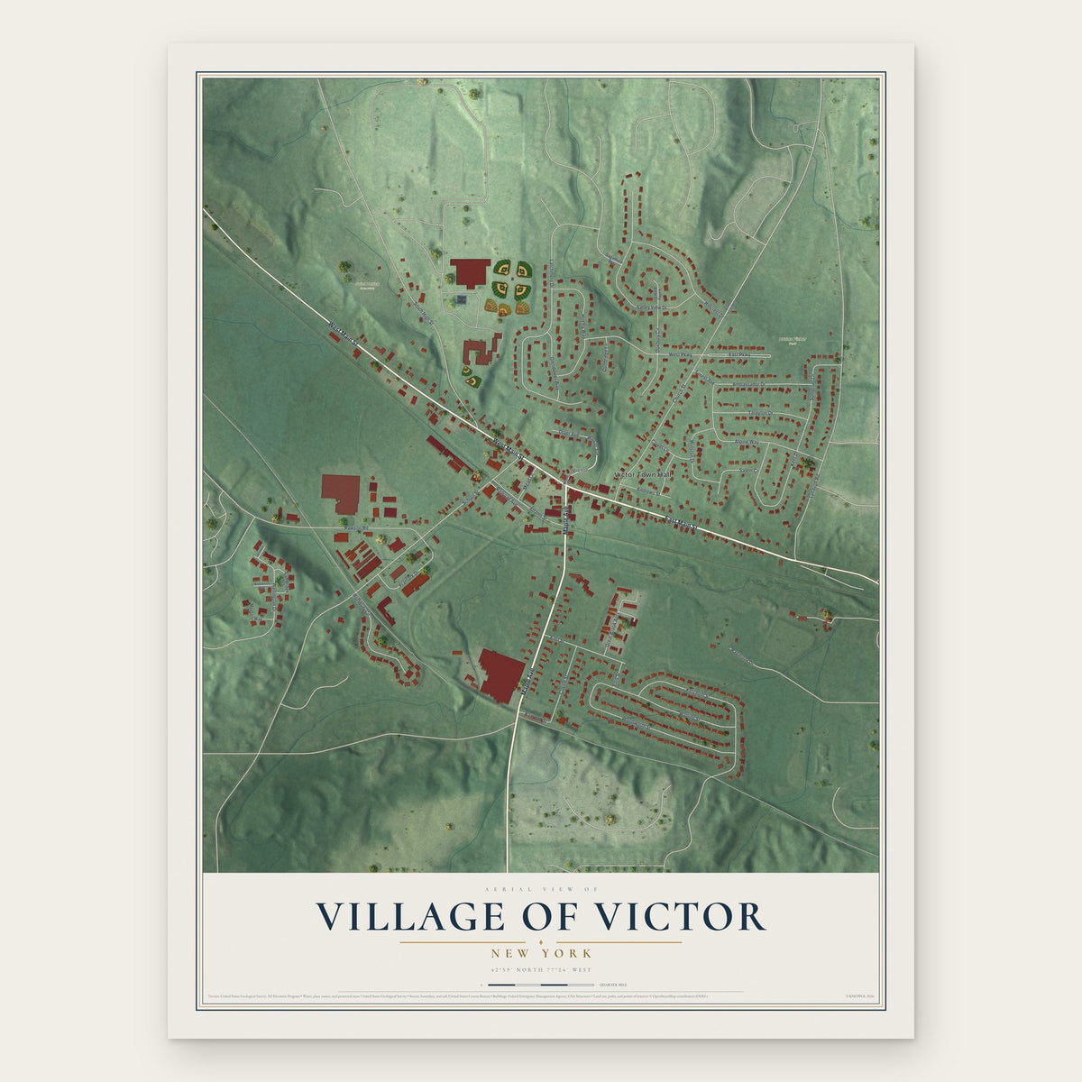 Village of Victor, New York map print, the full design