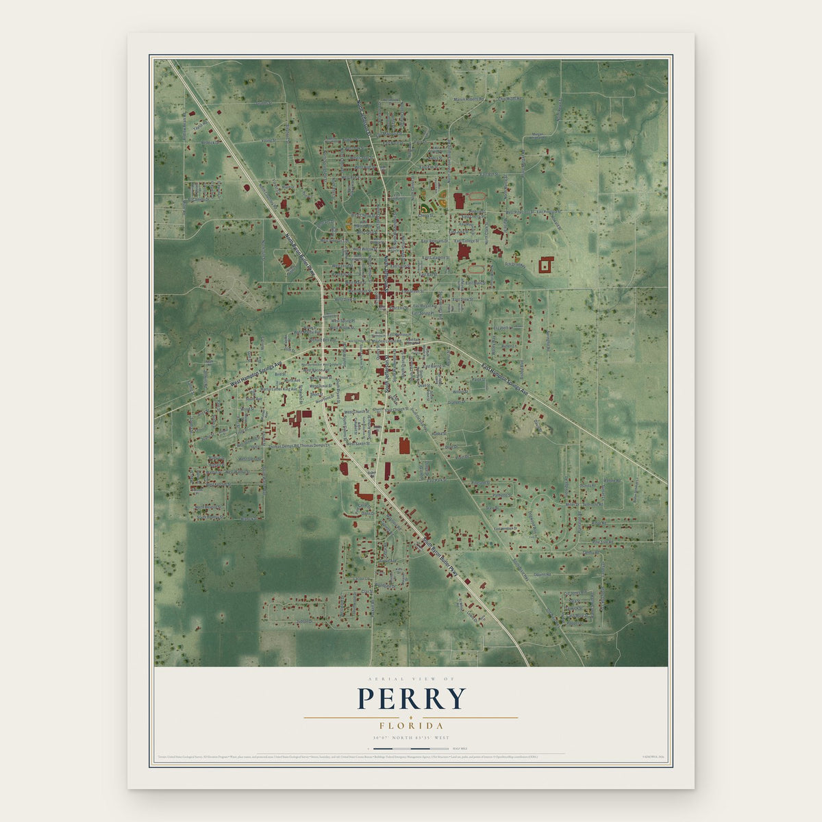 Perry, Florida map print, the full design