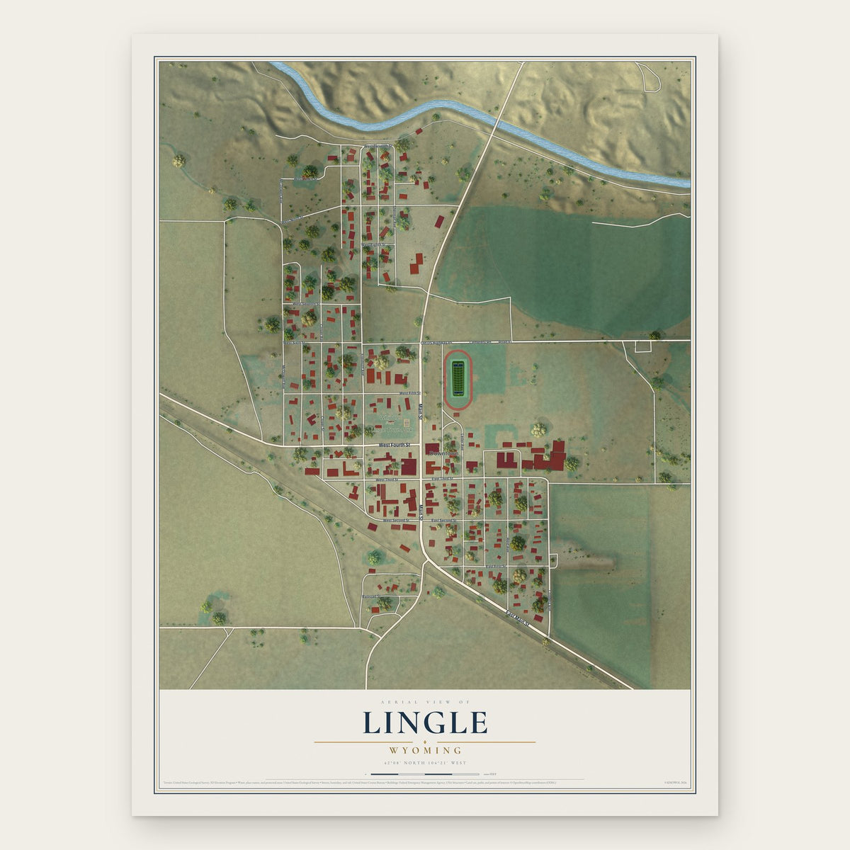 Lingle, Wyoming map print, the full design