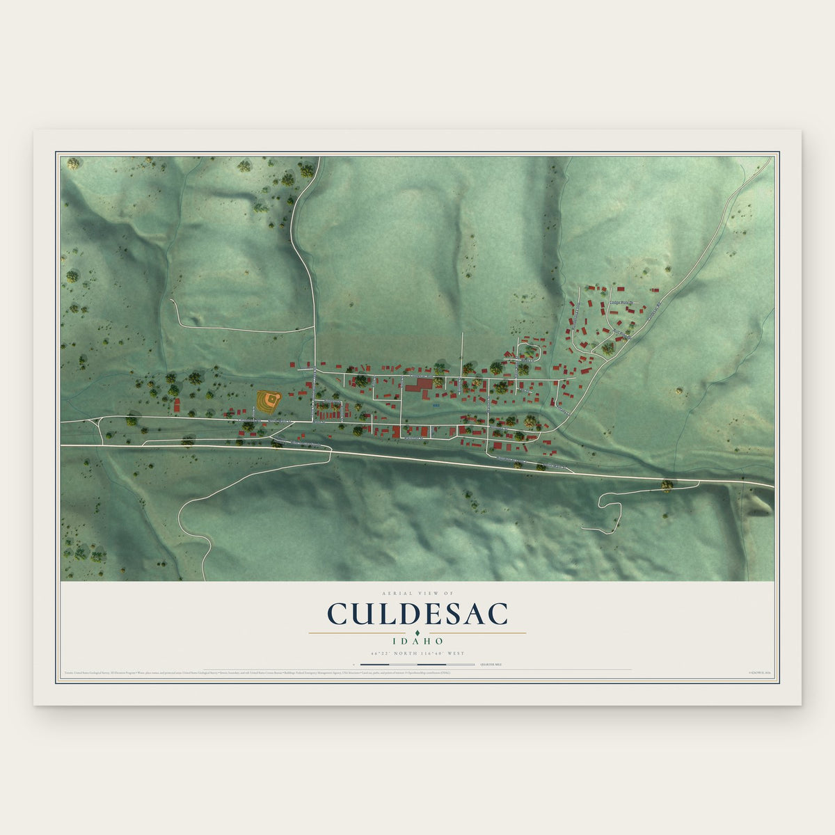 Culdesac, Idaho map print, the full design