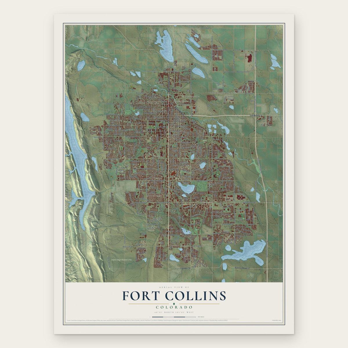 Fort Collins, Colorado map print, the full design