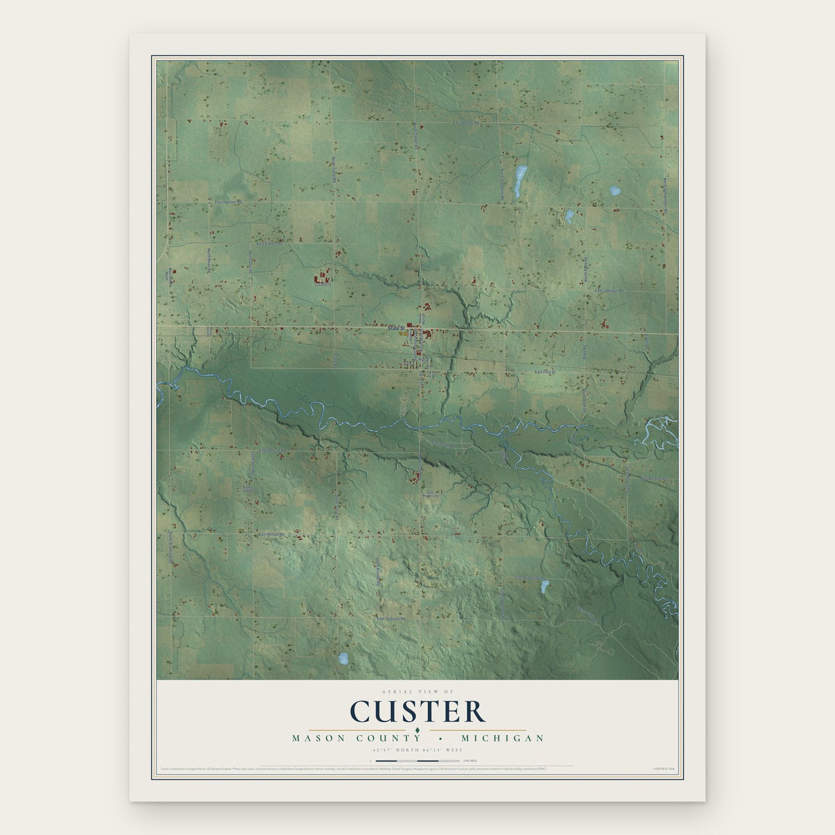 Custer, Mason County, Michigan map print, the full design