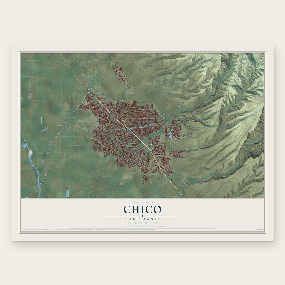 Chico, California map print, the full design