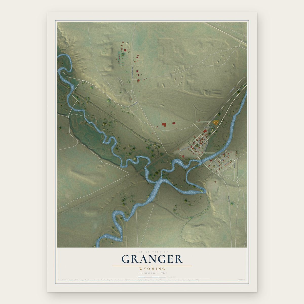 Granger, Wyoming map print, the full design