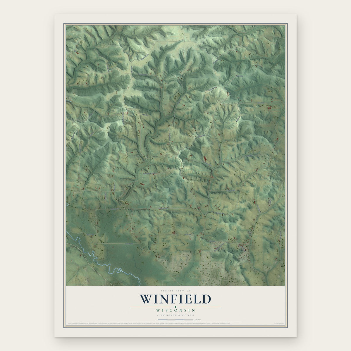 Winfield, Wisconsin map print, the full design
