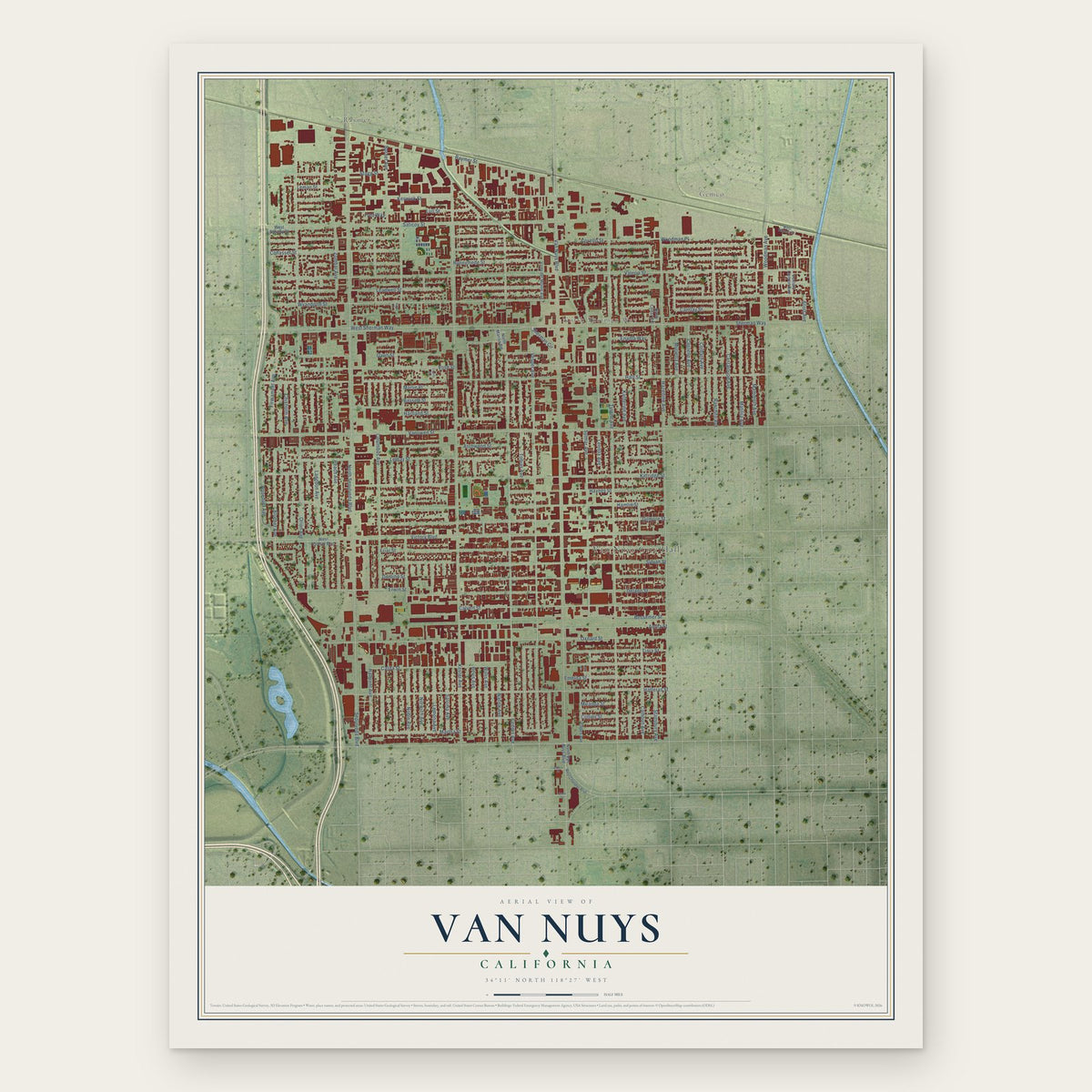 Van Nuys, California map print, the full design
