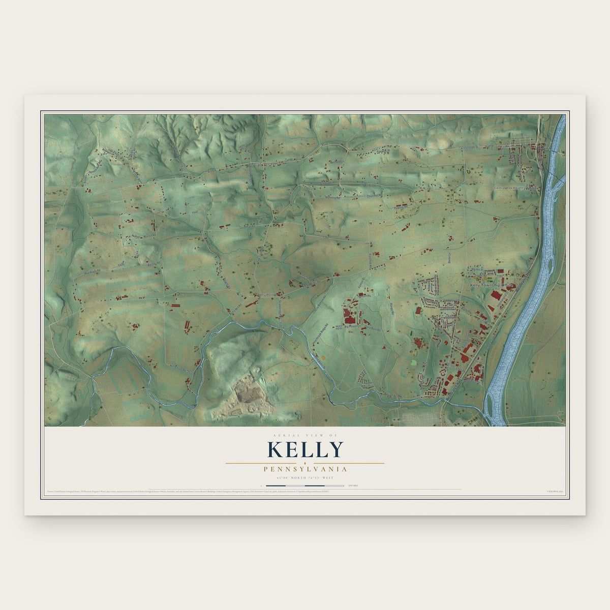 Kelly, Pennsylvania map print, the full design