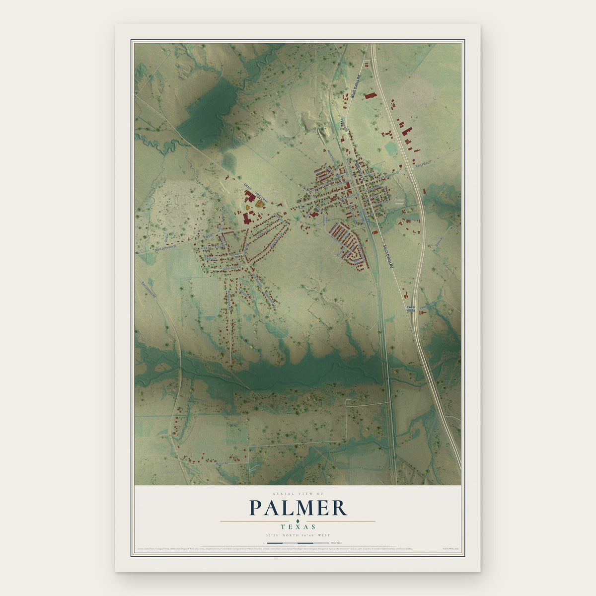 Palmer, Texas map print, the full design