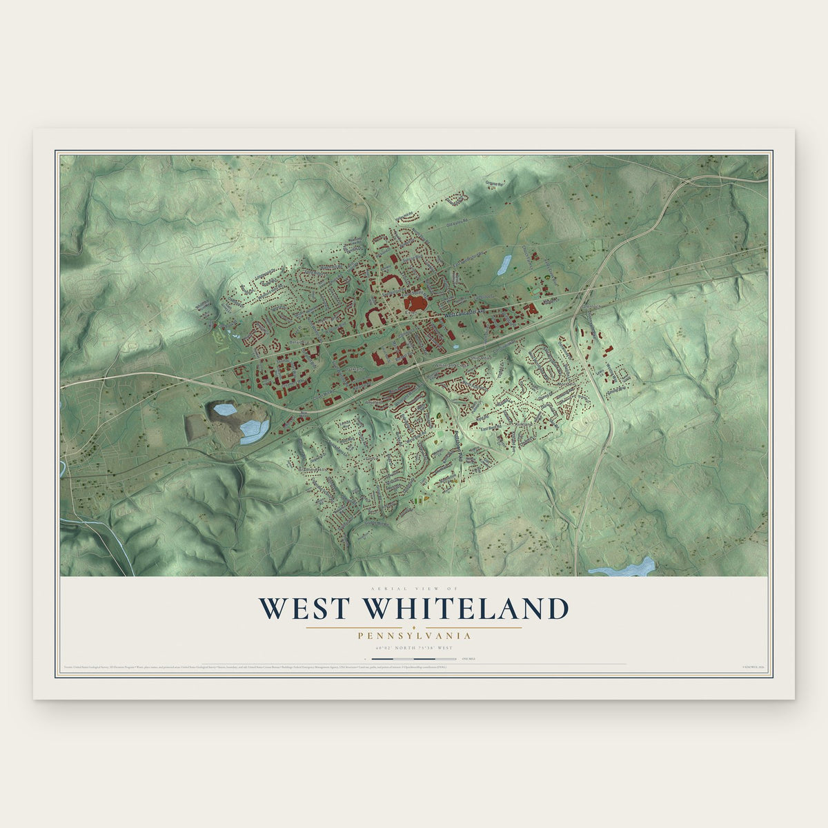 West Whiteland, Pennsylvania map print, the full design