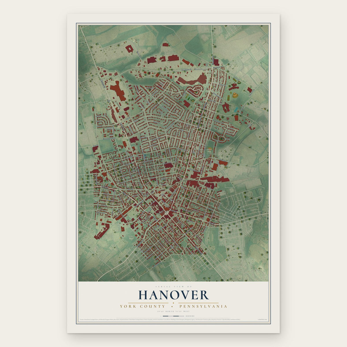 Hanover, York County, Pennsylvania map print, the full design