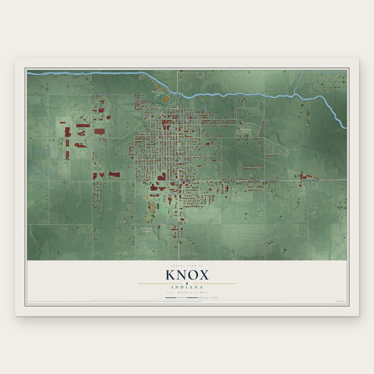 Knox, Indiana map print, the full design