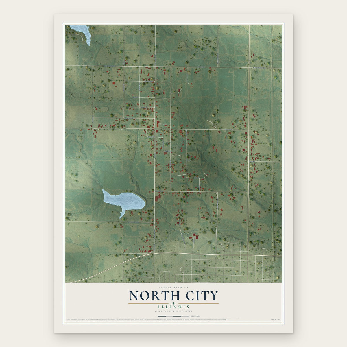 North City, Illinois map print, the full design