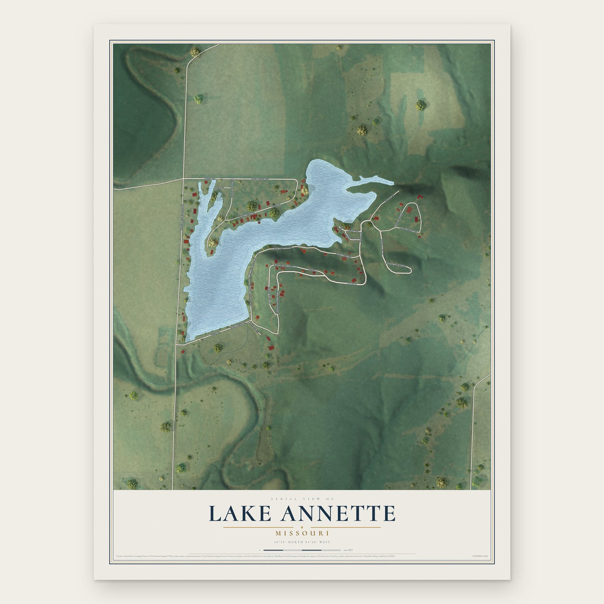 Lake Annette, Missouri map print, the full design