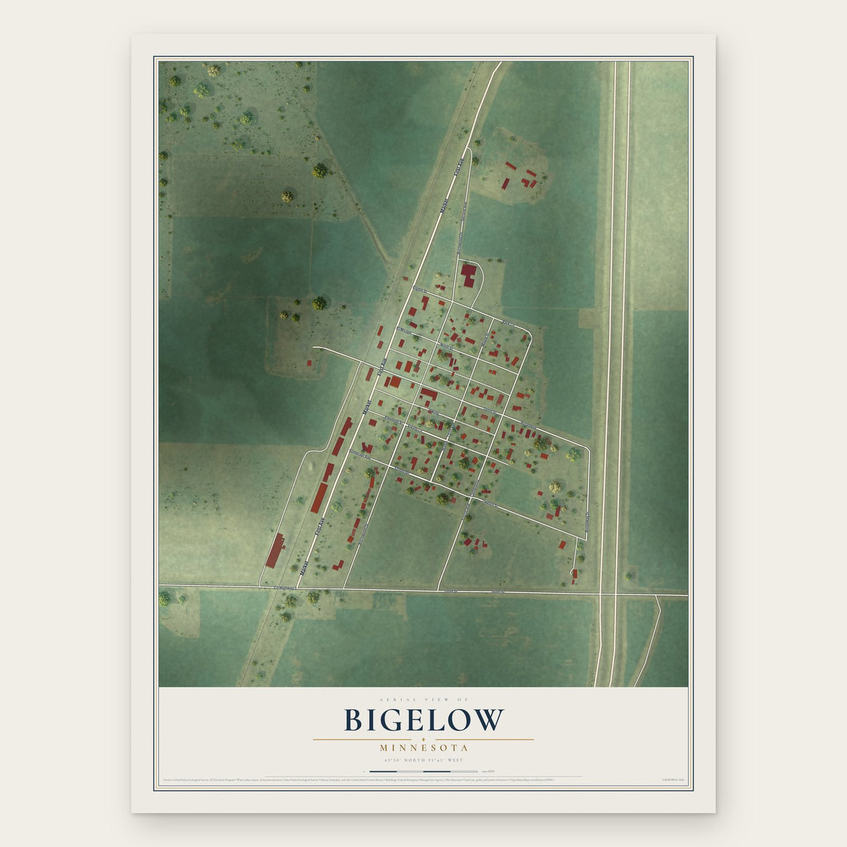 Bigelow, Minnesota map print, the full design