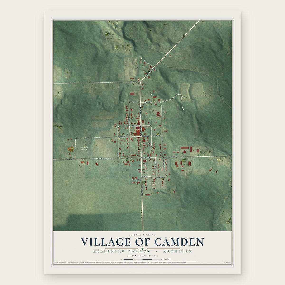 Camden, Michigan map print, the full design