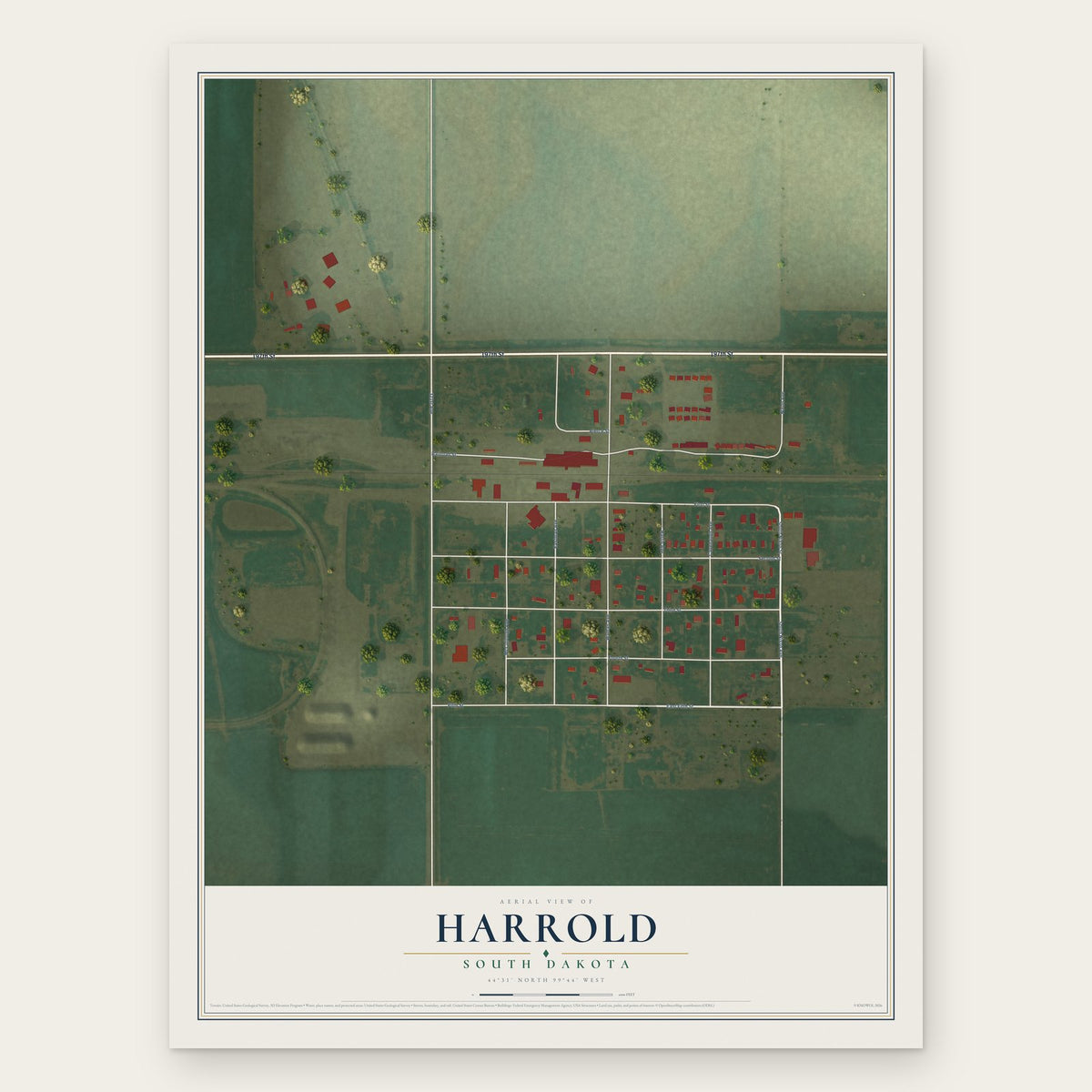 Harrold, South Dakota map print, the full design