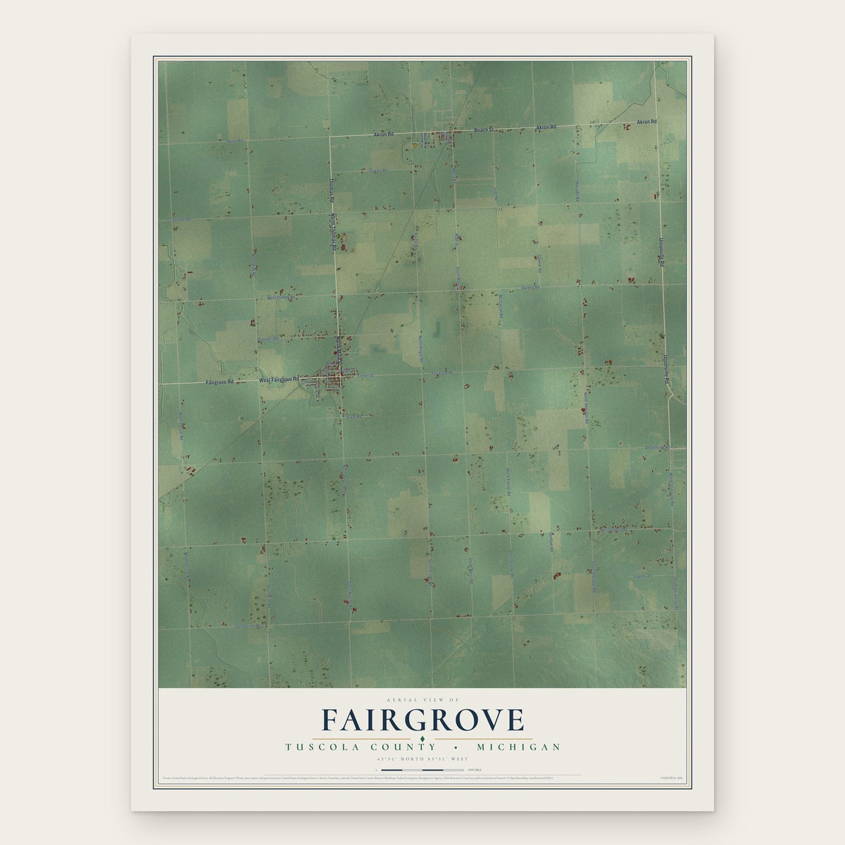 Fairgrove, Tuscola County, Michigan map print, the full design