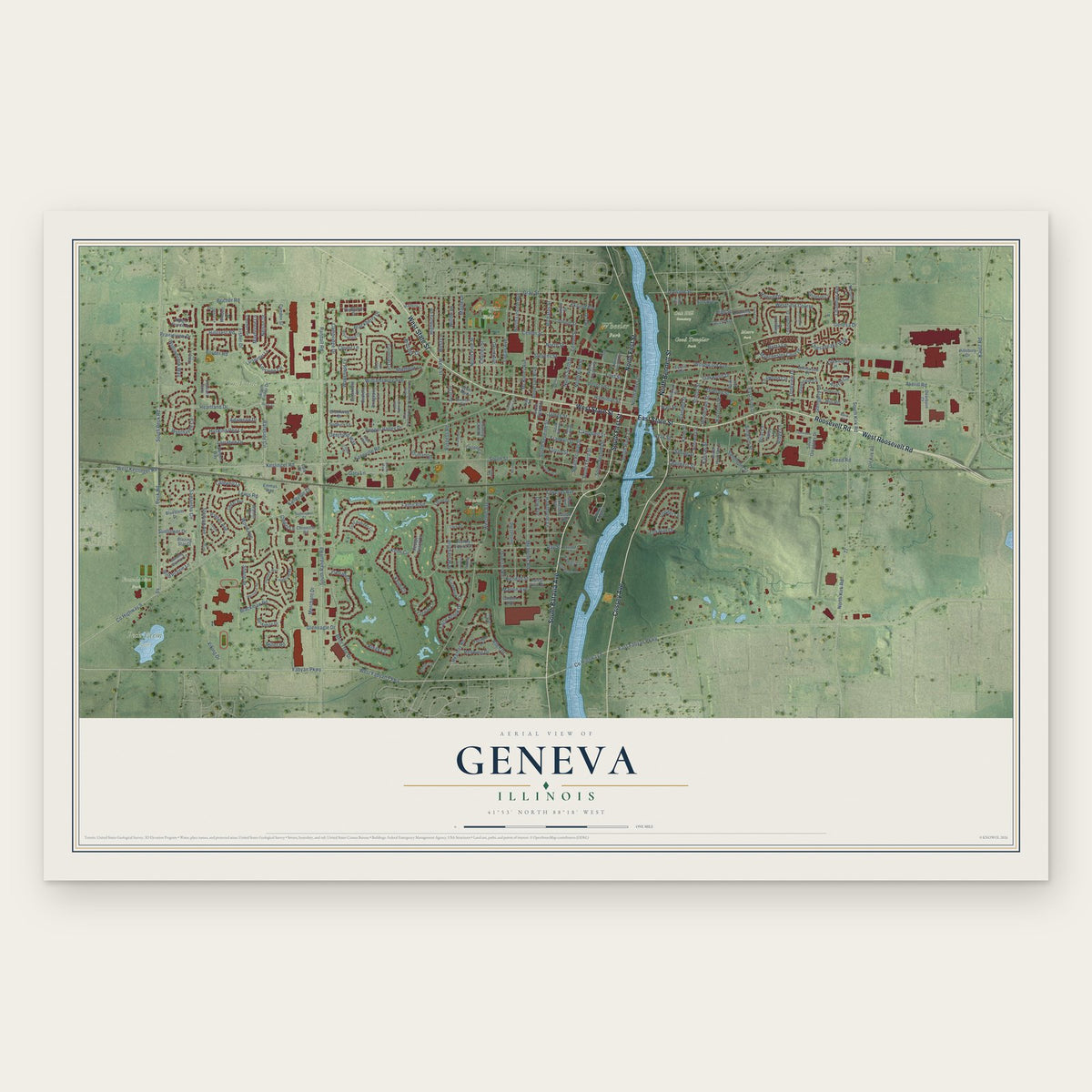 Geneva, Illinois map print, the full design