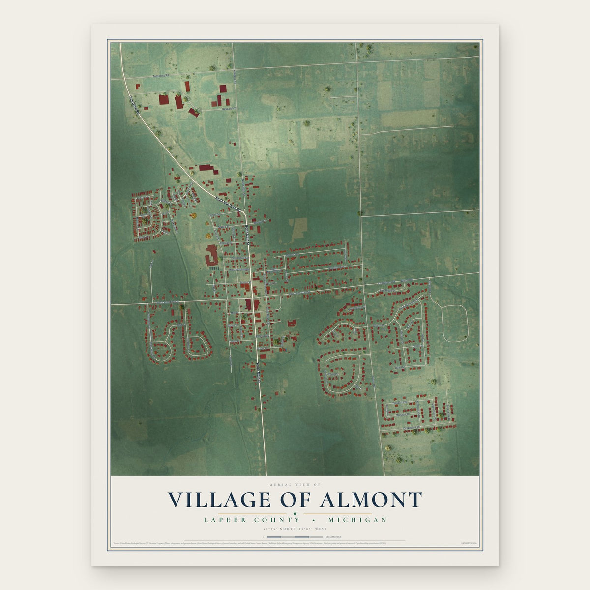 Almont, Michigan map print, the full design