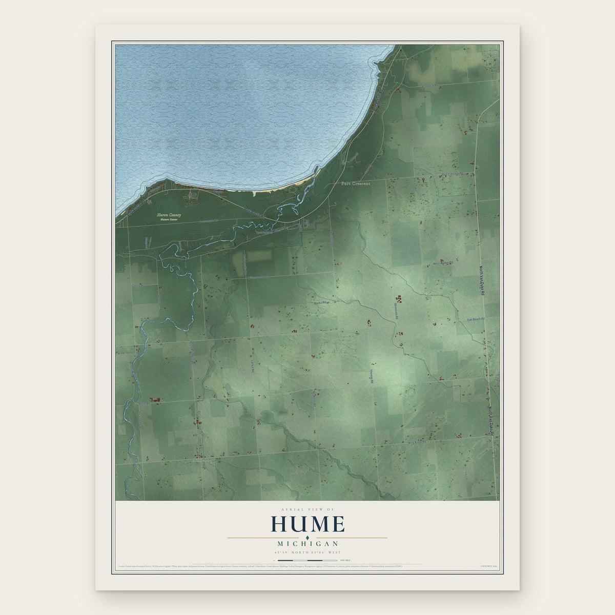 Hume, Michigan map print, the full design
