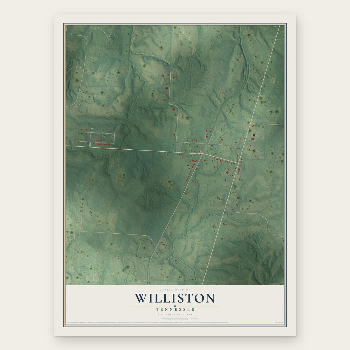 Williston, Tennessee map print, the full design