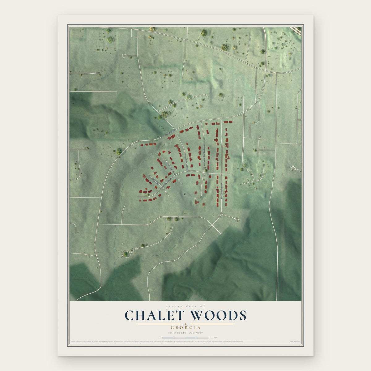 Chalet Woods, Georgia map print, the full design