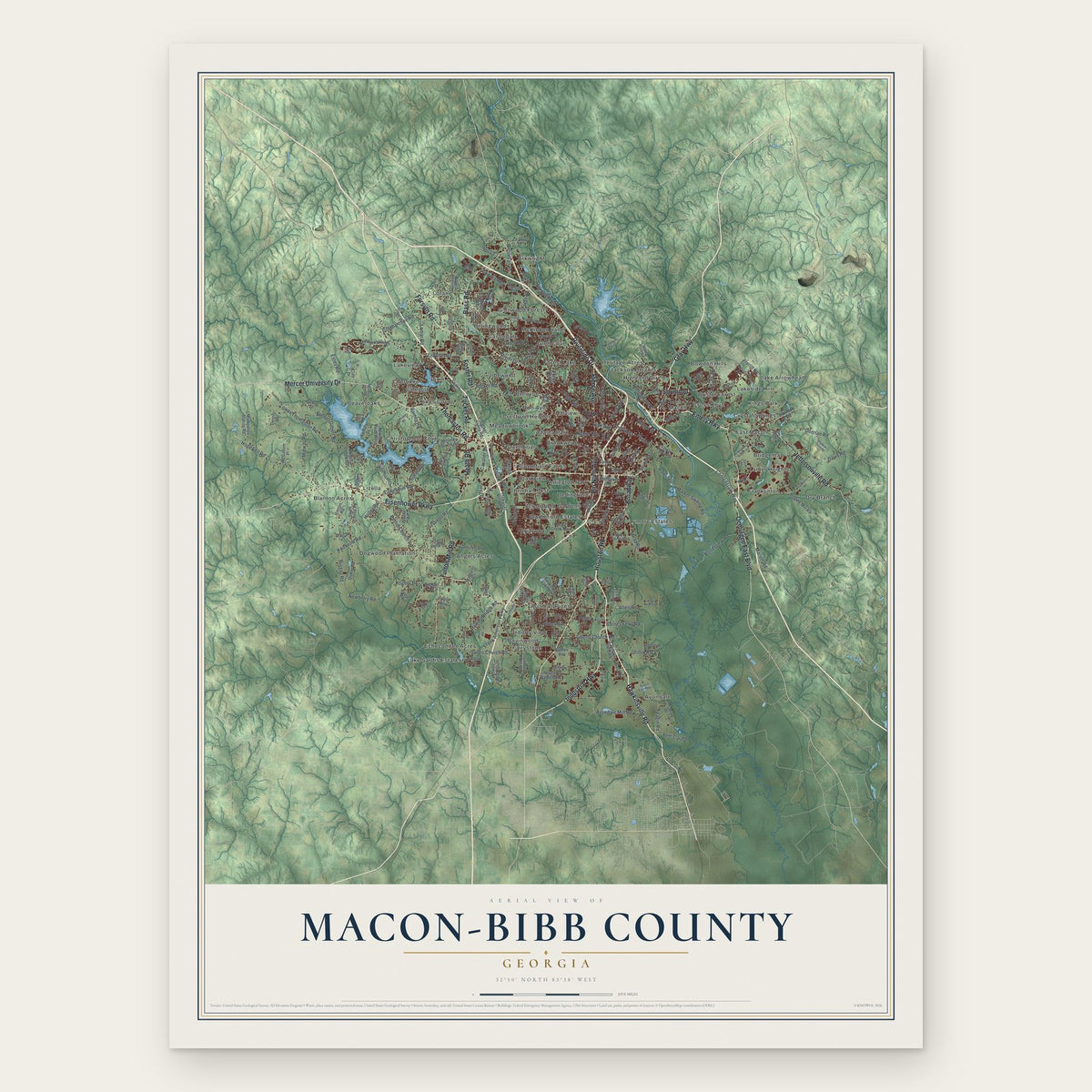 Macon-Bibb County, Georgia map print, the full design