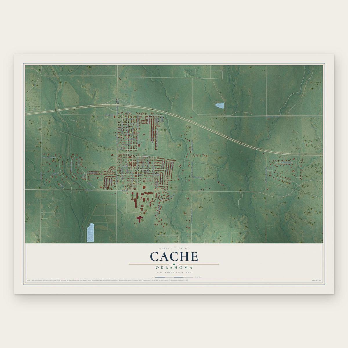 Cache, Oklahoma map print, the full design