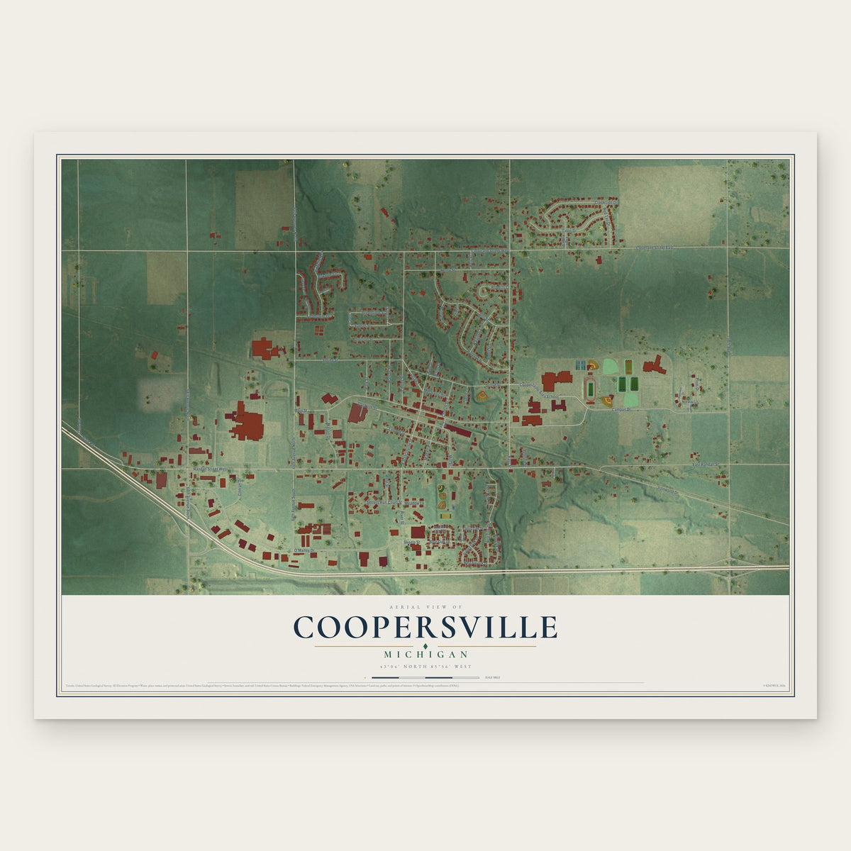 Coopersville, Michigan map print, the full design