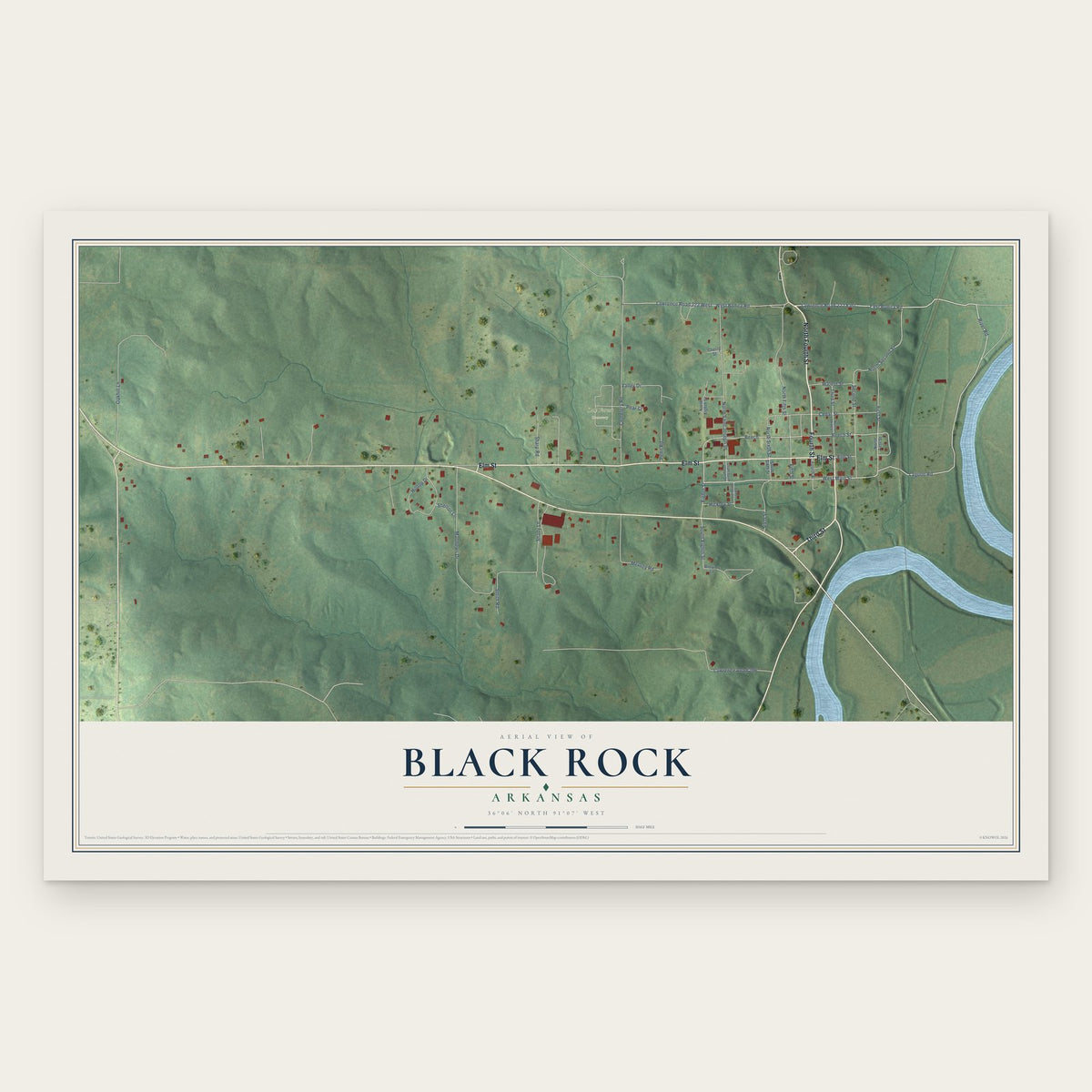 Black Rock, Arkansas map print, the full design