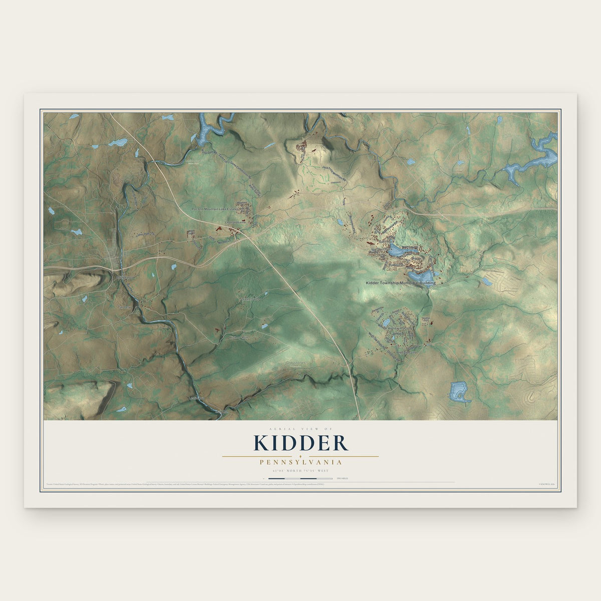 Kidder, Pennsylvania map print, the full design