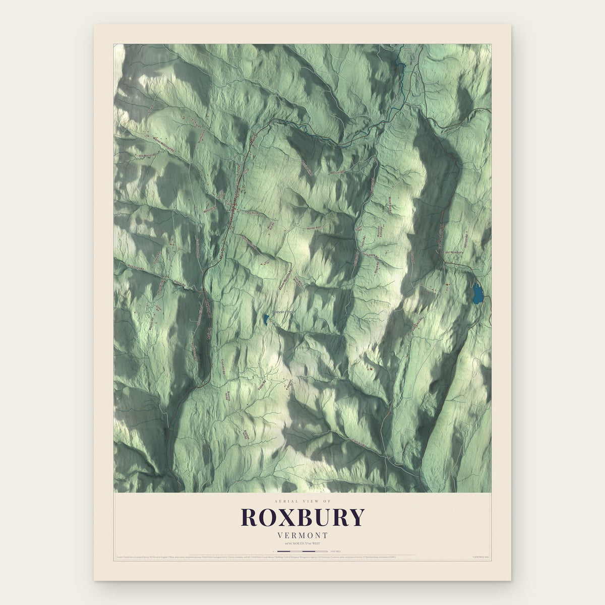 Roxbury, Vermont map print, the full design