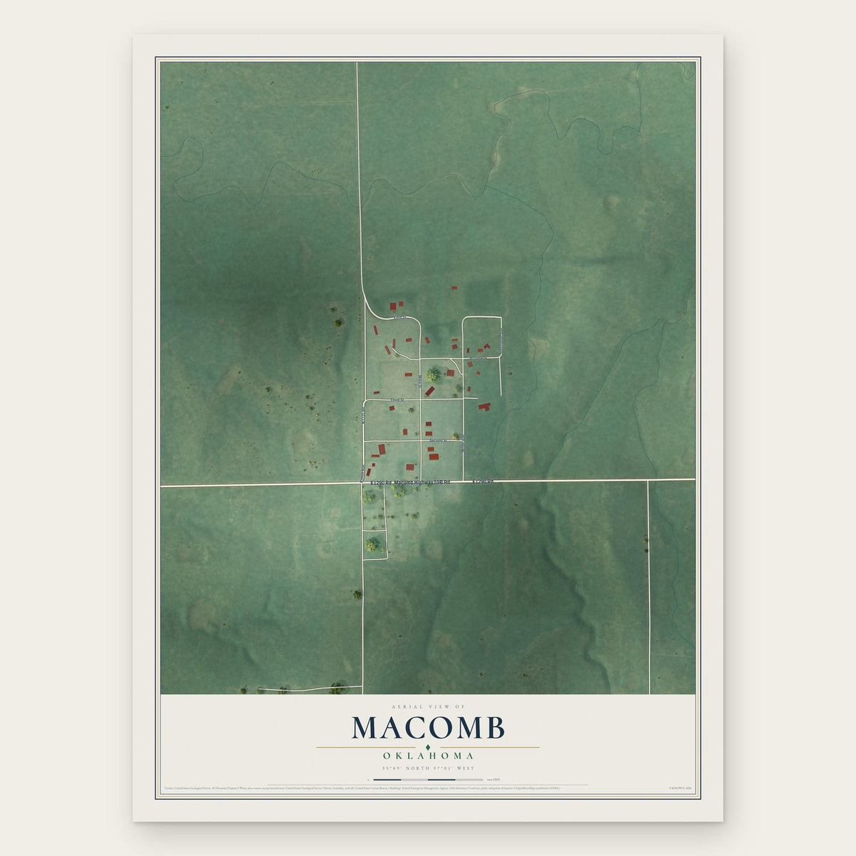 Macomb, Oklahoma map print, the full design
