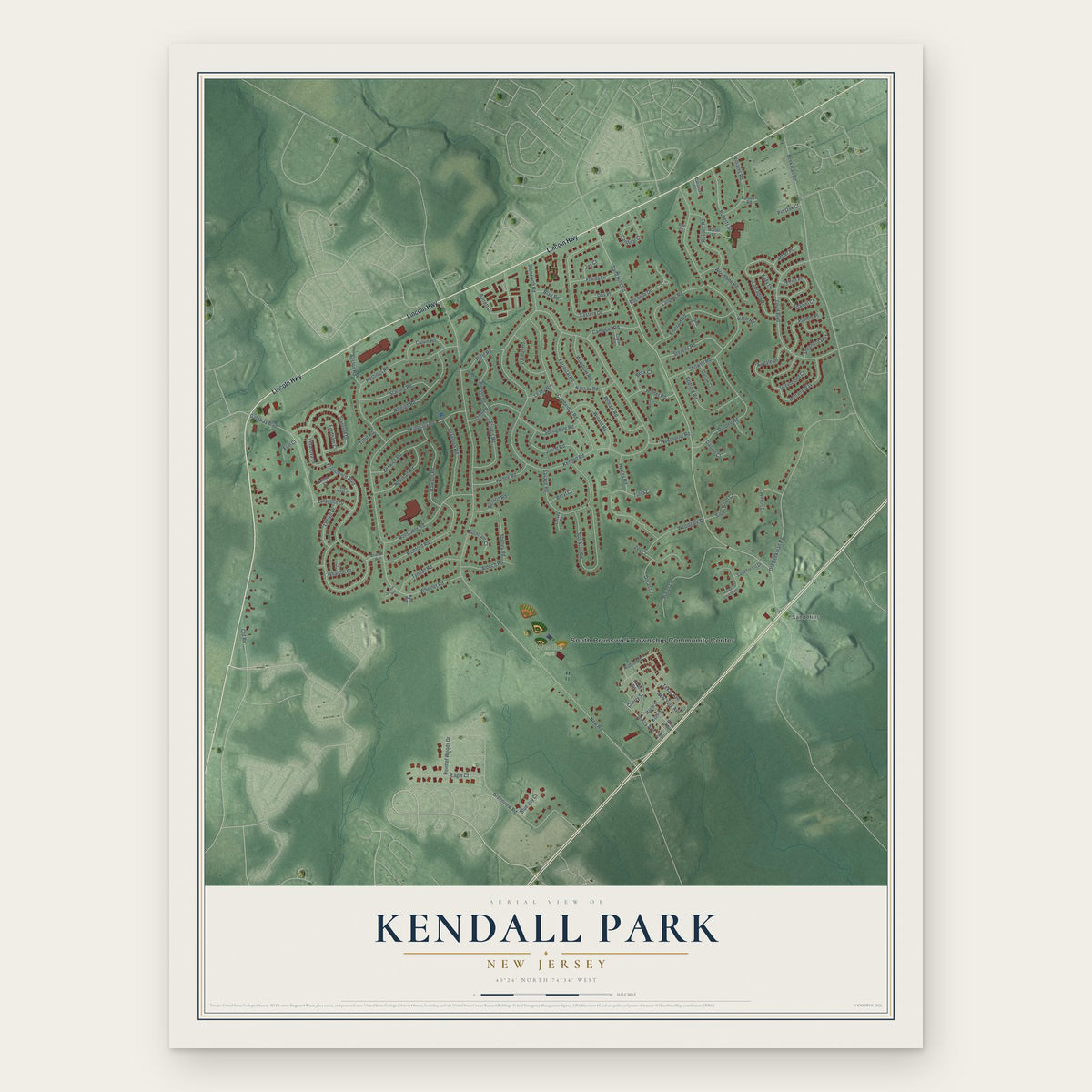 Kendall Park, New Jersey map print, the full design