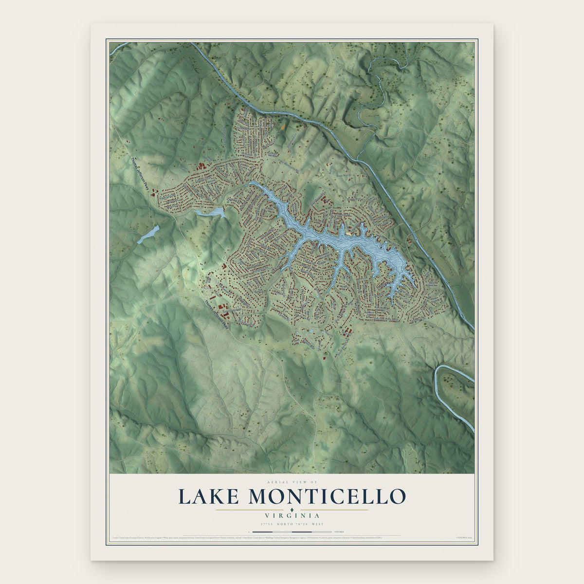 Lake Monticello, Virginia map print, the full design