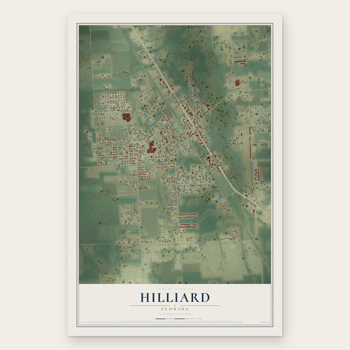 Hilliard, Florida map print, the full design
