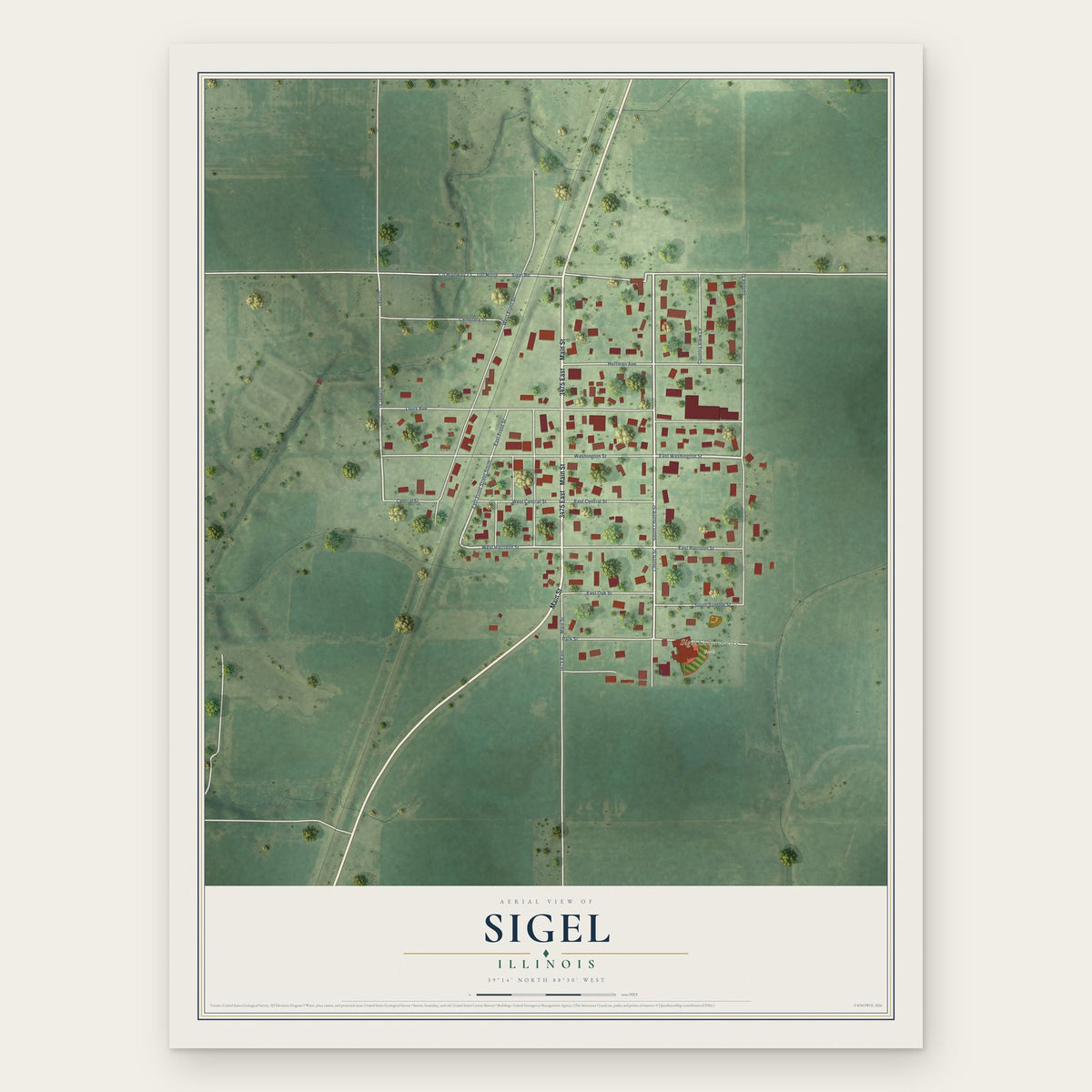 Sigel, Illinois map print, the full design