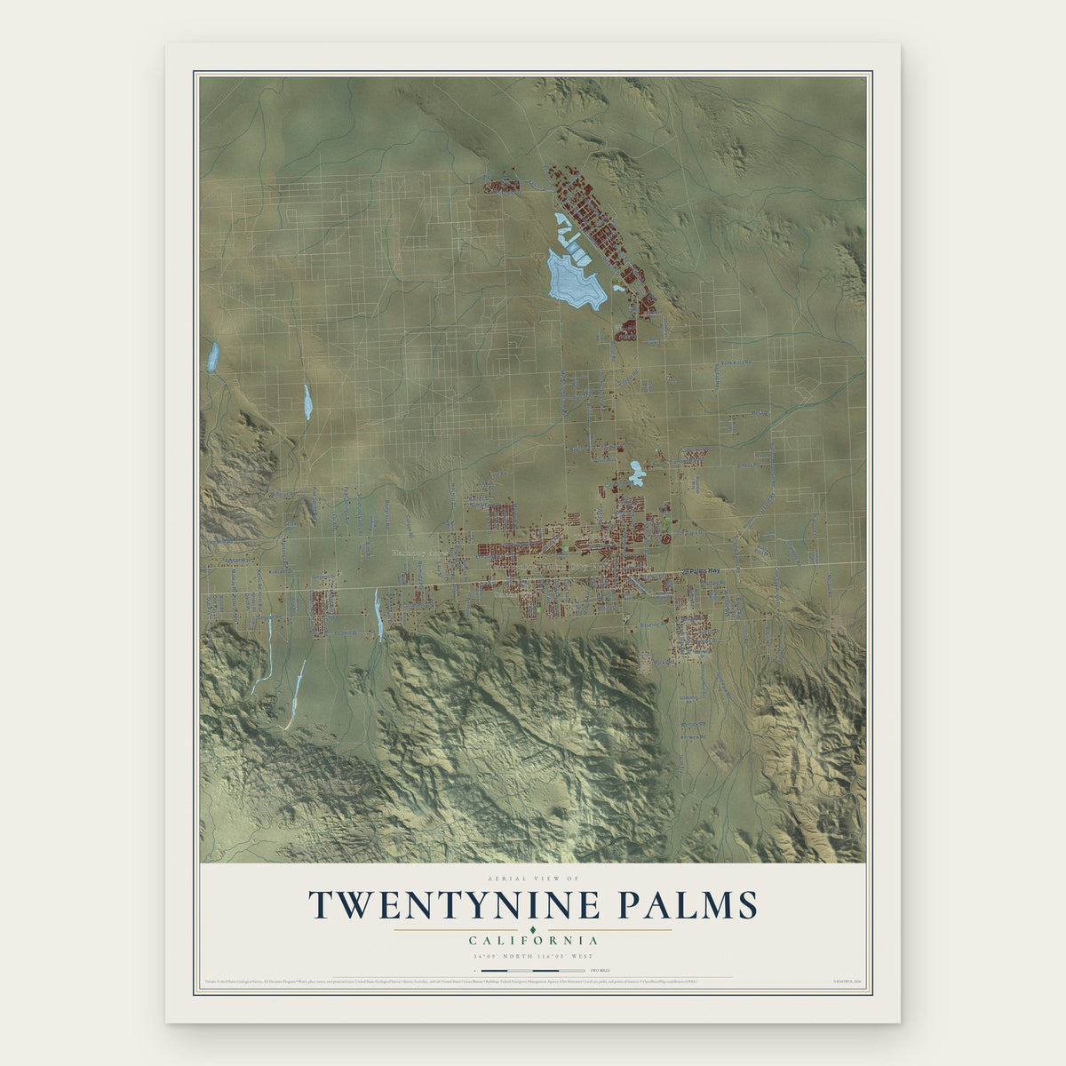 Twentynine Palms, California map print, the full design