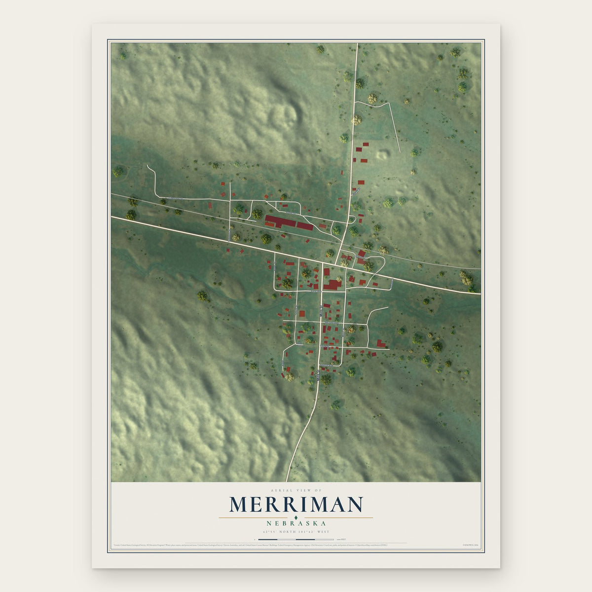 Merriman, Nebraska map print, the full design