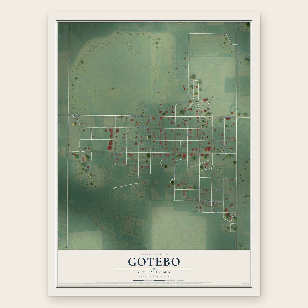 Gotebo, Oklahoma map print, the full design