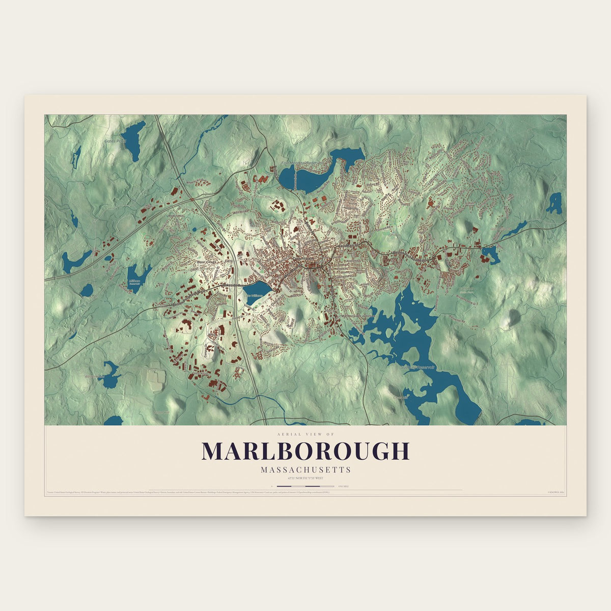 Marlborough, Massachusetts map print, the full design