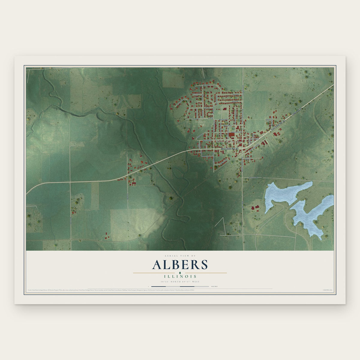 Albers, Illinois map print, the full design