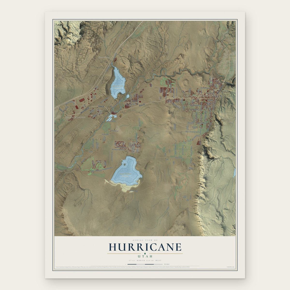 Hurricane, Utah map print, the full design