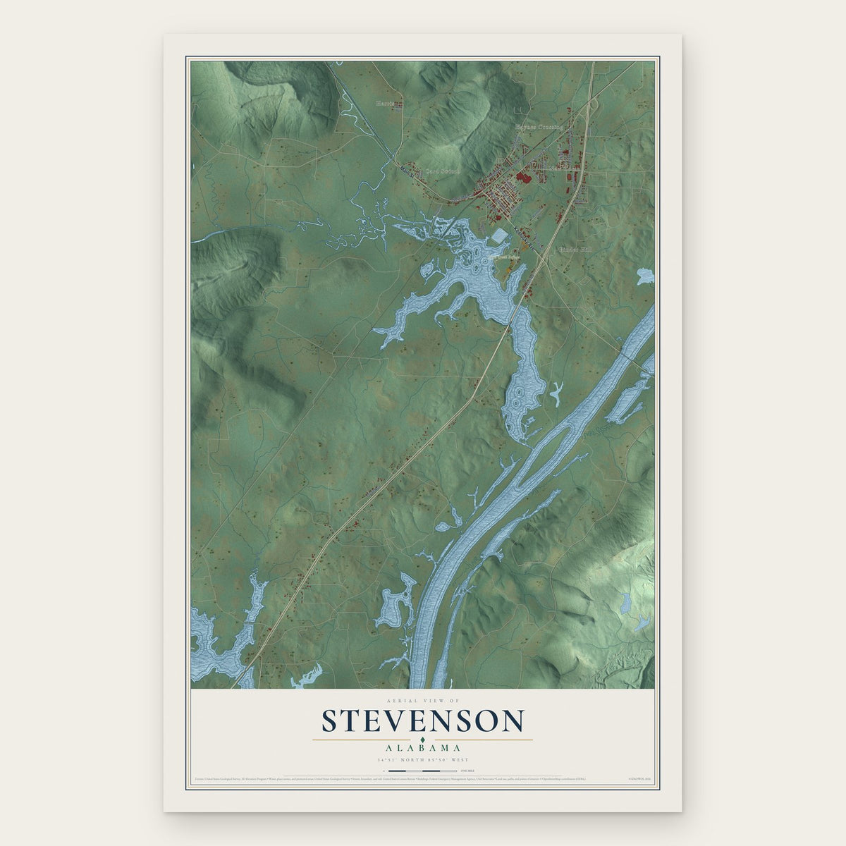 Stevenson, Alabama map print, the full design