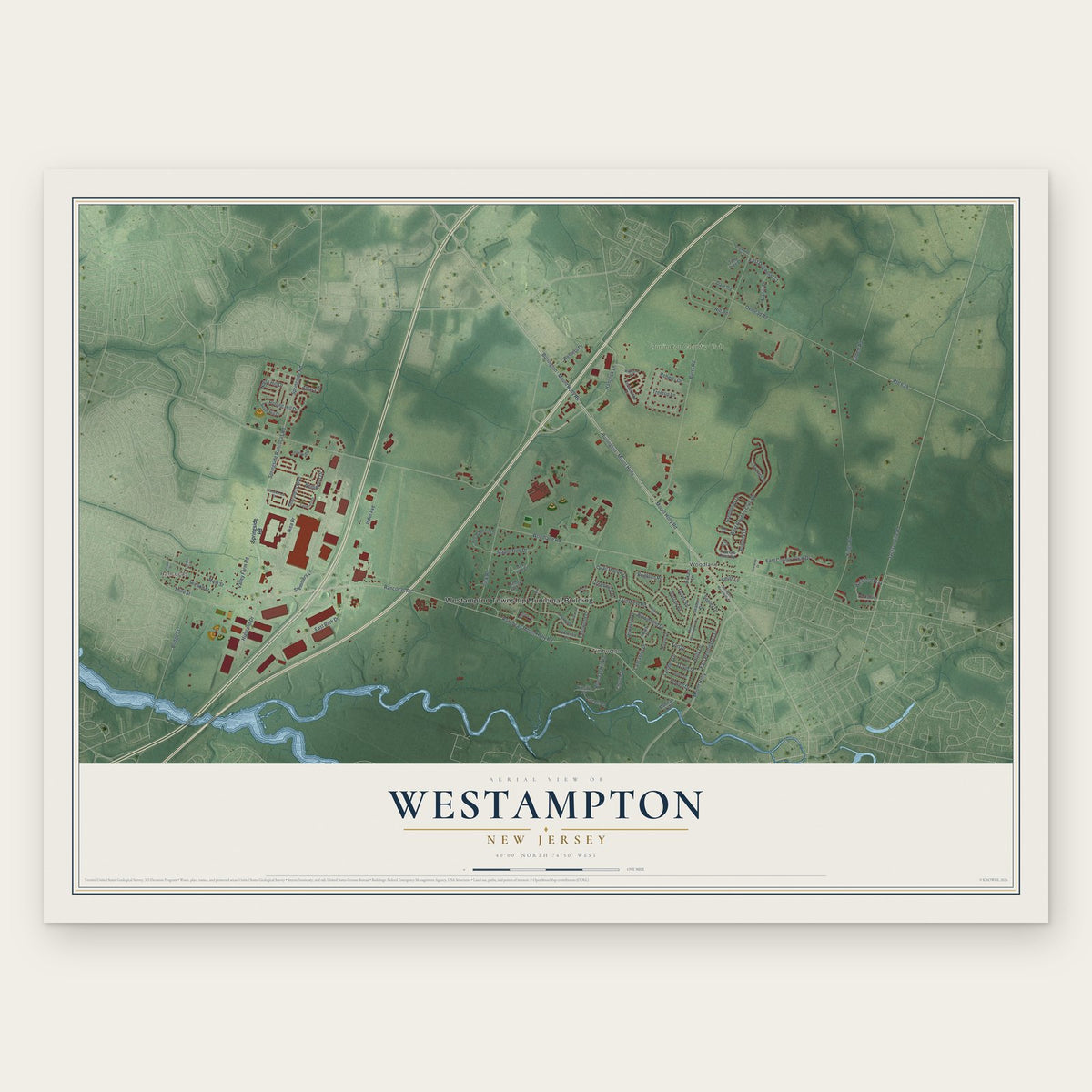 Westampton, New Jersey map print, the full design