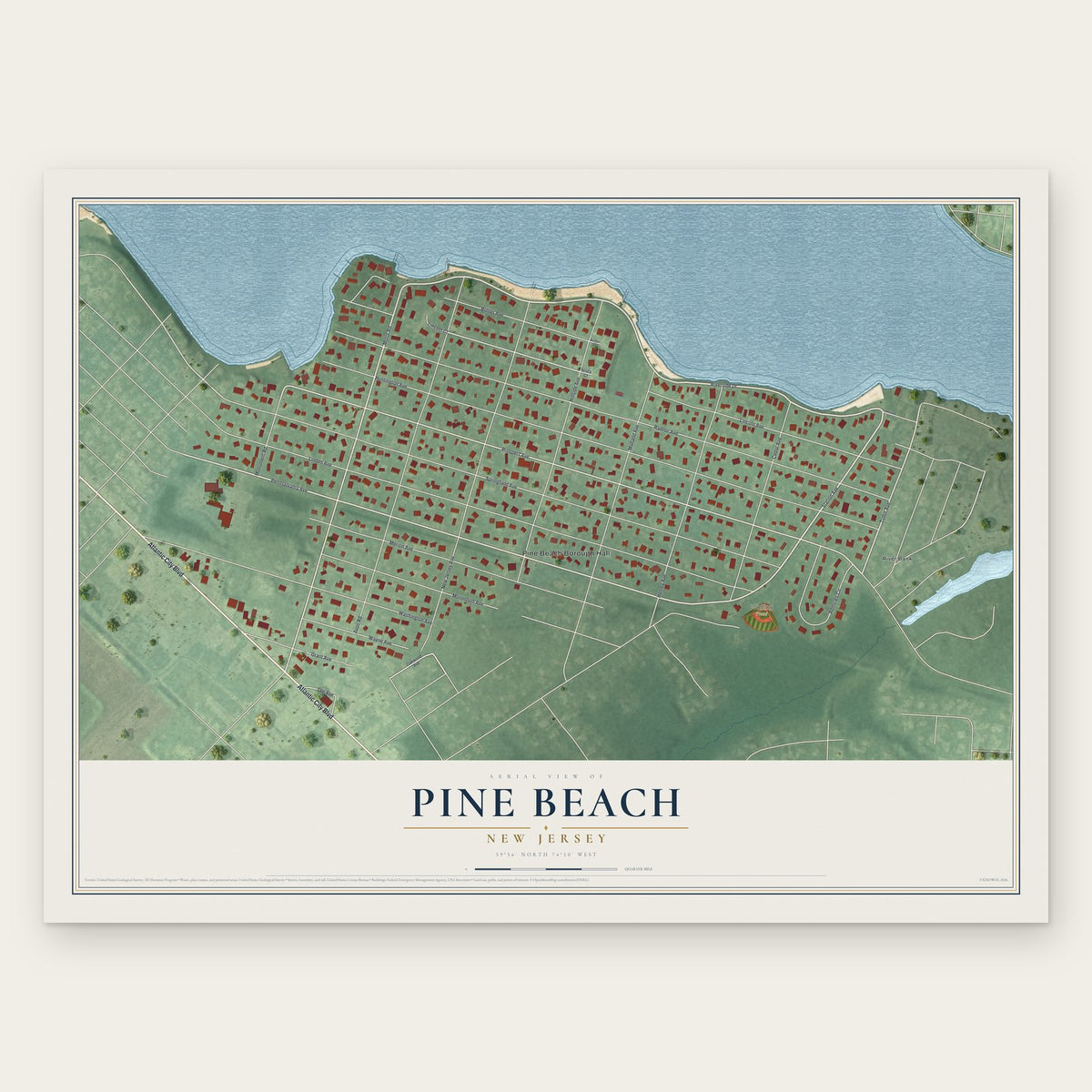 Pine Beach, New Jersey map print, the full design