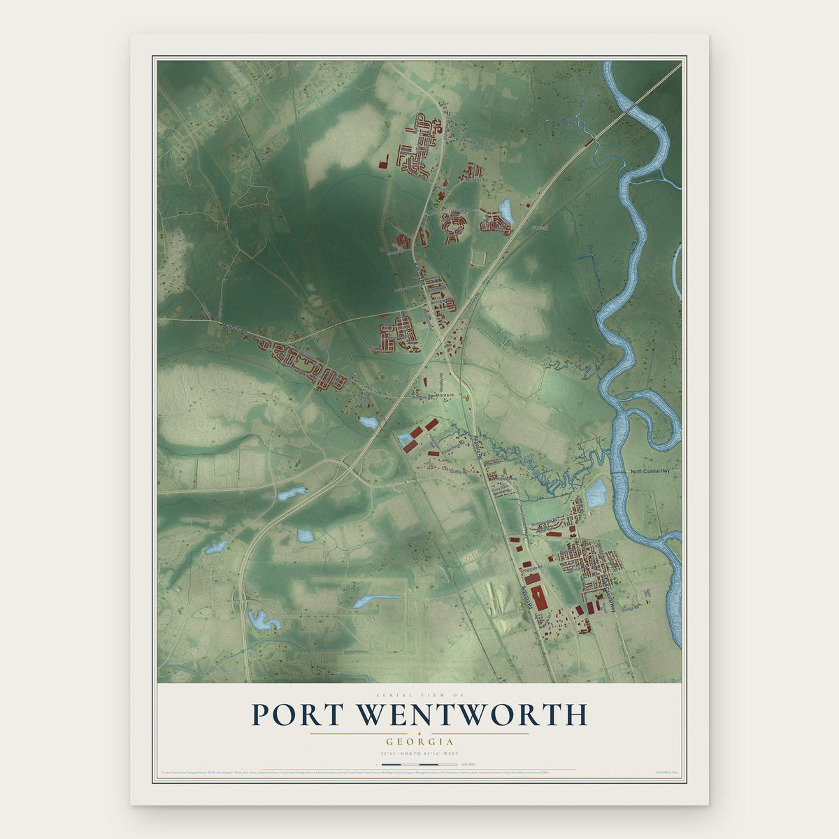 Port Wentworth, Georgia map print, the full design